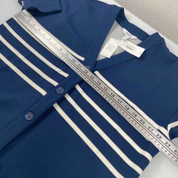 SPANX Women's L AirEssentials Cardigan Stripe Navy White Button Front V Neck NEW - Picture 6 of 9